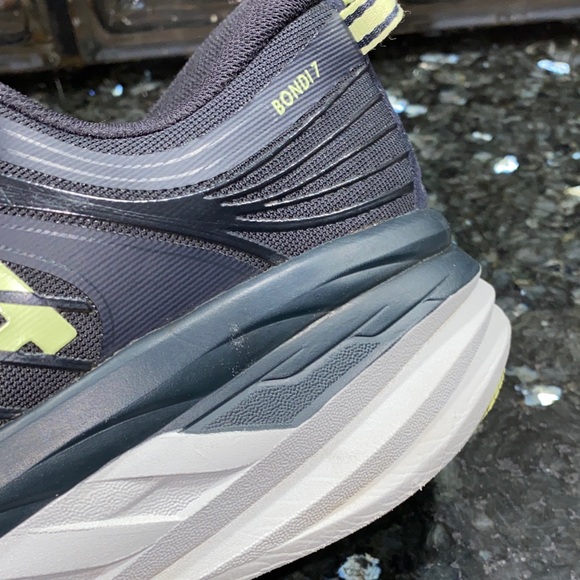 Hoka One One Bondi 7 Athletic Shoes Navy Blue White & Yellow Highlights Size 12 - Picture 7 of 12
